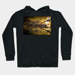 Biohazard text over barbed wire cross Hoodie